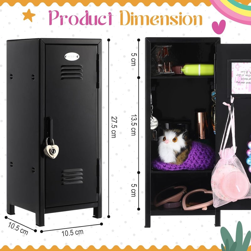 Vercraft 2 Pcs Mini Metal Locker Storage with Lock and 2 Keys 10.8 Inch Small Money Security and Cash Safe Box for Jewelry Back to School Home Office Desktop Container(Black) - Image 3