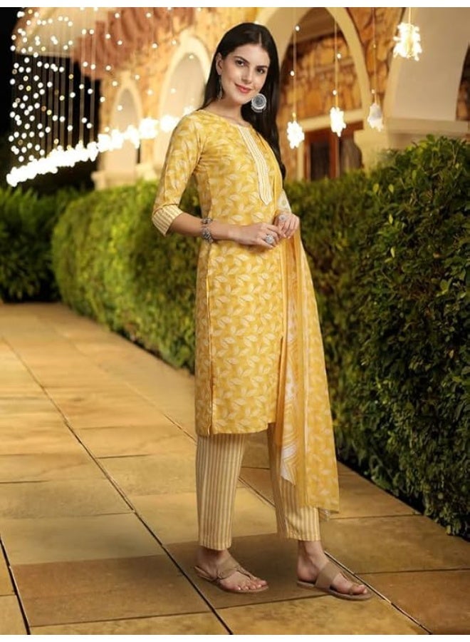 Pinkmint store Women’s Cotton Straight Kurta Set with Pant & Dupatta | Round Neck Printed Ethnic Suit | Suitable for Daily & Festive XL - Image 2