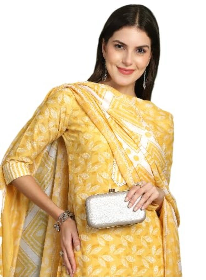 Pinkmint store Women’s Cotton Straight Kurta Set with Pant & Dupatta | Round Neck Printed Ethnic Suit | Suitable for Daily & Festive XL - Image 1