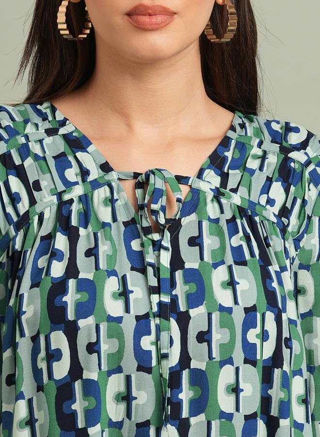 Globus Green All Over Print Tie-Up Detail Top - Image 4
