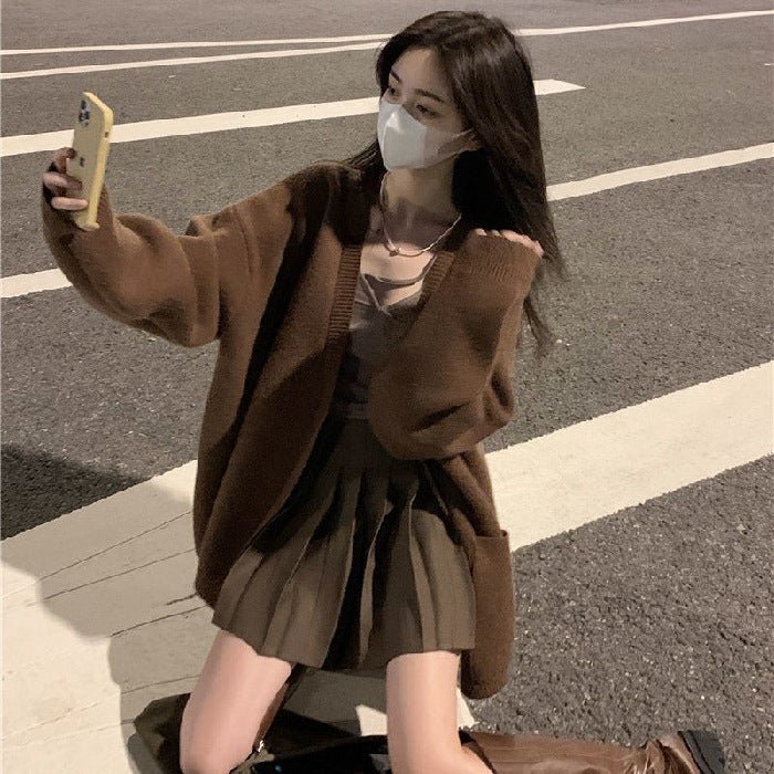 Pleated Skirt and Long Sleeve Tee Two-Piece Set for Women T-Shirt - Image 1