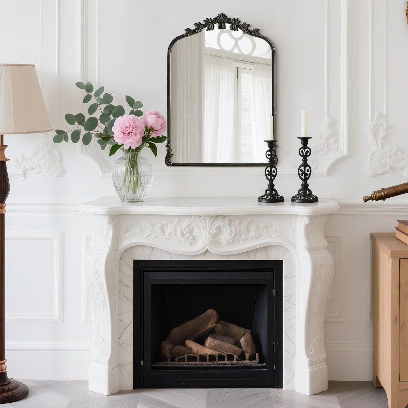 WallBeyond Black Antique Mirror for Vanity 22x30 Inch, Black Vintage Mirror with Ornate Frame, Arched Vintage Wall for Bathroom, Living Room, Fireplace - Image 3