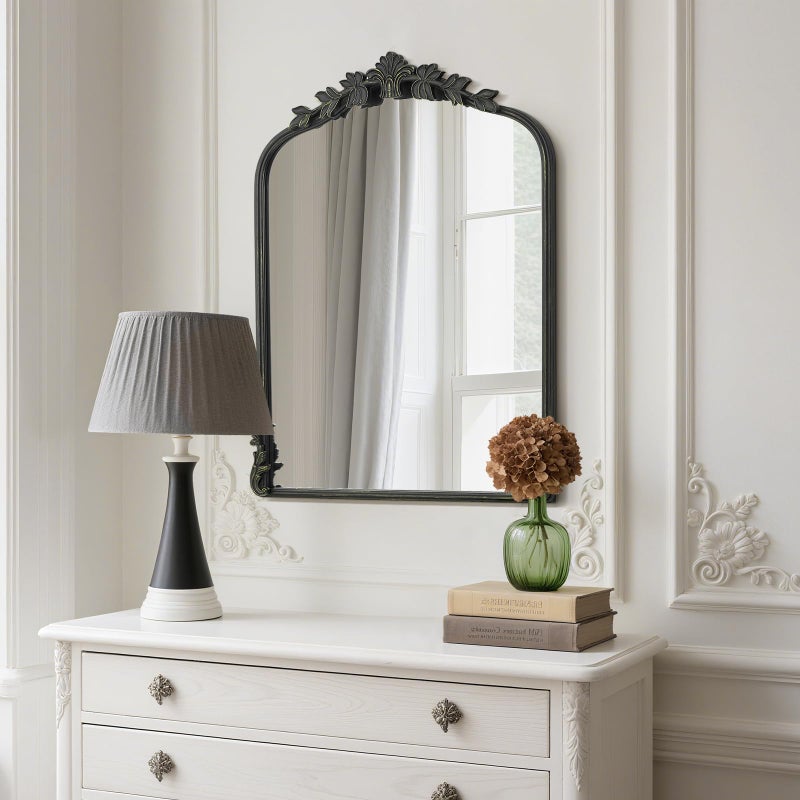 WallBeyond Black Antique Mirror for Vanity 22x30 Inch, Black Vintage Mirror with Ornate Frame, Arched Vintage Wall for Bathroom, Living Room, Fireplace - Image 4