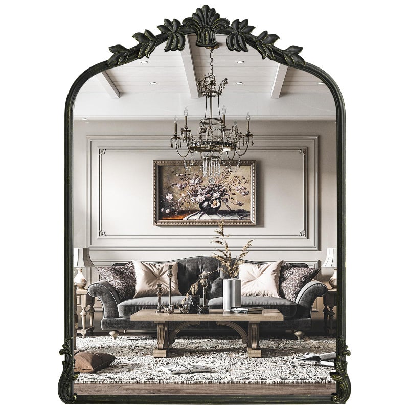 WallBeyond Black Antique Mirror for Vanity 22x30 Inch, Black Vintage Mirror with Ornate Frame, Arched Vintage Wall for Bathroom, Living Room, Fireplace - Image 1