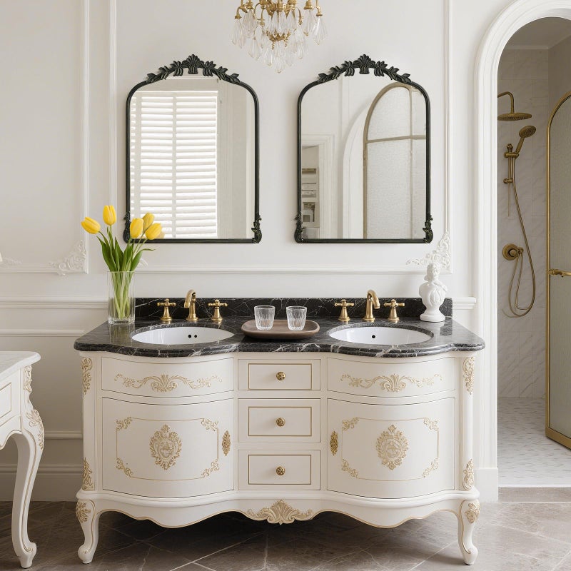 WallBeyond Black Antique Mirror for Vanity 22x30 Inch, Black Vintage Mirror with Ornate Frame, Arched Vintage Wall for Bathroom, Living Room, Fireplace - Image 5