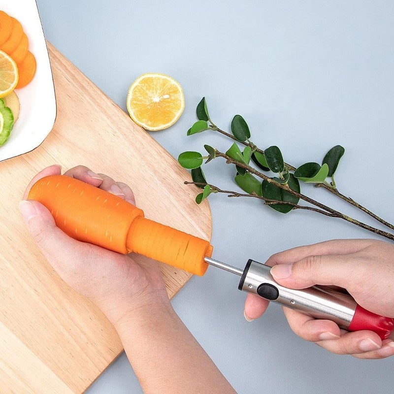 Spiral Slicer - Stainless Steel Vegetable and Fruit Corer Tool Set with 4 Replaceable Heads and Comfortable Red Grip Handle - Image 2