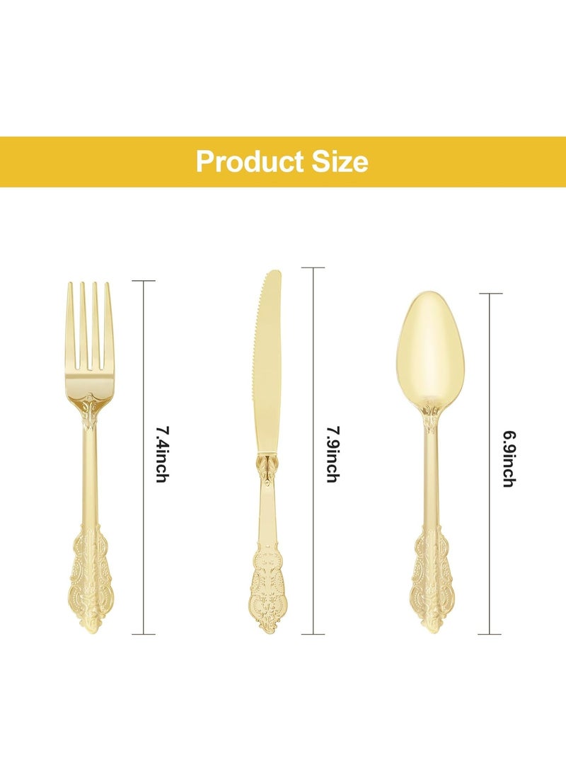 30PCS Gold Plastic Silverware, Heavy Duty Gold Disposable Utensils Sets, Includes 10 Forks, 10 Spoons, 10 Knives, Elegant Cutlery Perfect for Wedding, Party - Image 2