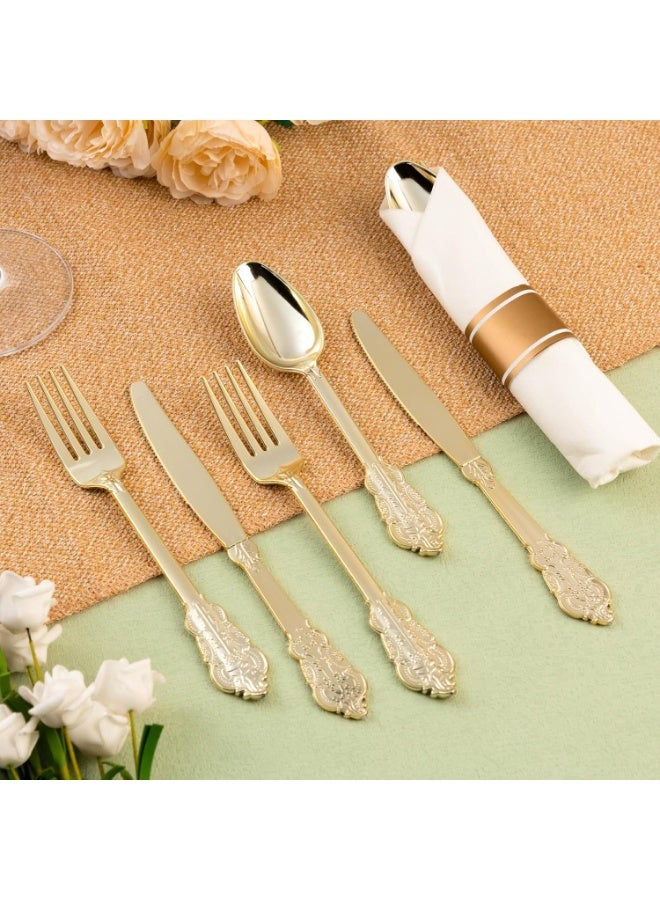 30PCS Gold Plastic Silverware, Heavy Duty Gold Disposable Utensils Sets, Includes 10 Forks, 10 Spoons, 10 Knives, Elegant Cutlery Perfect for Wedding, Party - Image 5