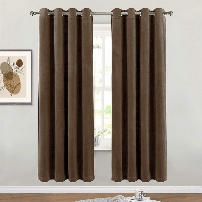 SMILETIME Brown 72 in Long Velvet Curtains with Grommet  Thermal Insulated Super Soft Privacy Noise Reducing Light Blocking Velvet Curtains for Living Room  2 Panels  Each 52 x 72 inches Long - Image 1