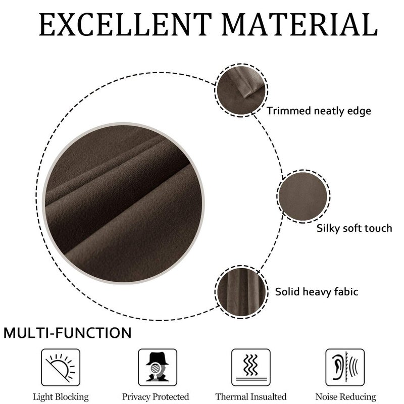 SMILETIME Brown 72 in Long Velvet Curtains with Grommet  Thermal Insulated Super Soft Privacy Noise Reducing Light Blocking Velvet Curtains for Living Room  2 Panels  Each 52 x 72 inches Long - Image 4