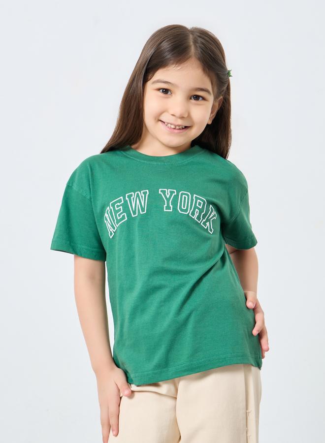 Styli Girls Green New York Graphic Oversized T-Shirt - Image 1
