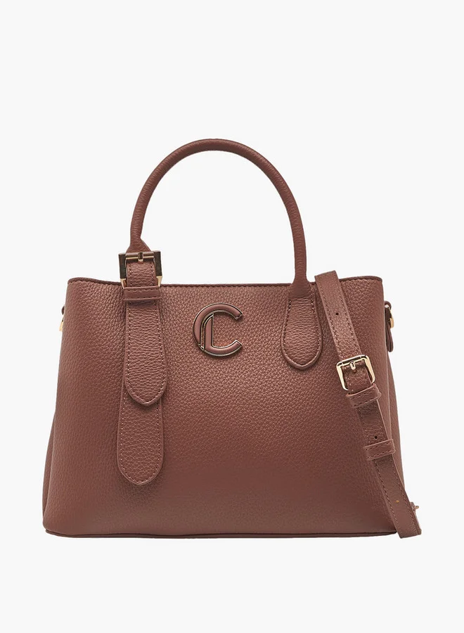 لو كونفورت Textured Tote Bag with Detachable Strap and Zip Closure