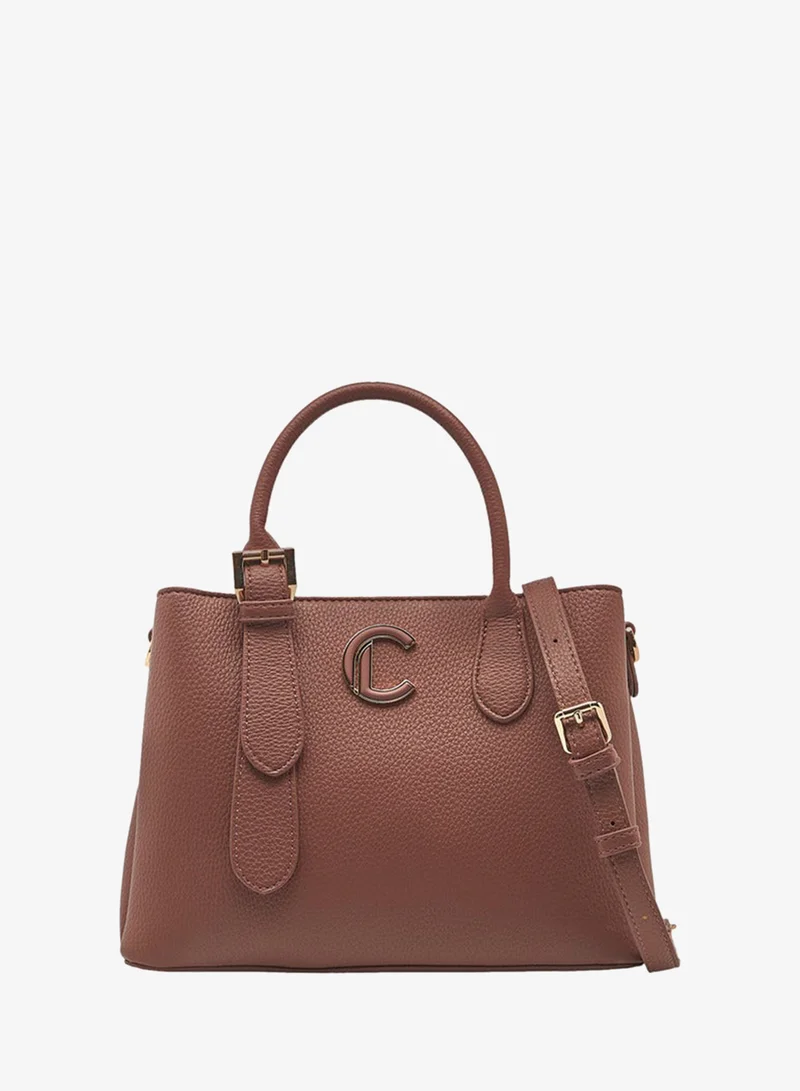 لو كونفورت Textured Tote Bag with Detachable Strap and Zip Closure