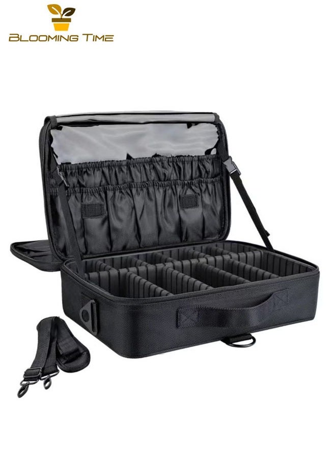 BLOOMING TIME Professional storage partition cosmetic box, travel cosmetic bag waterproof black  - Image 1