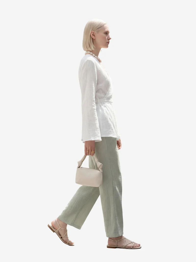 MY FASHION Sage Green MY FASHION Elastic Waist Straight Leg Pants for Women | Best Price UAE