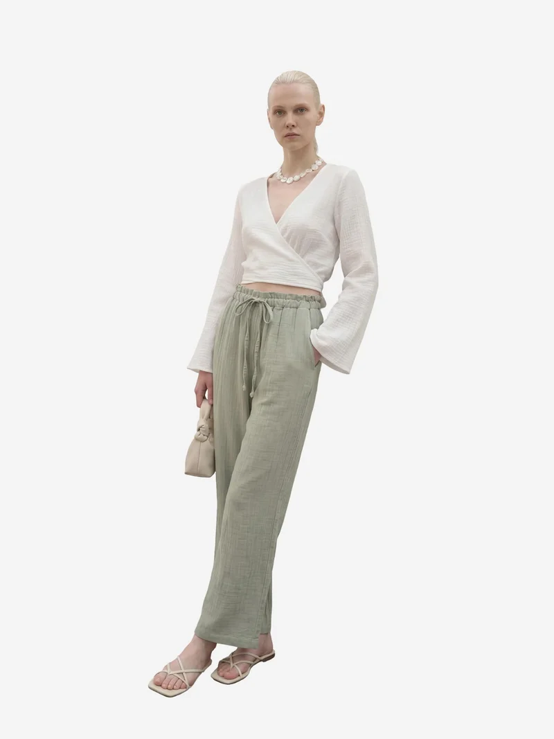 MY FASHION Elastic Waist Straight Leg Pants