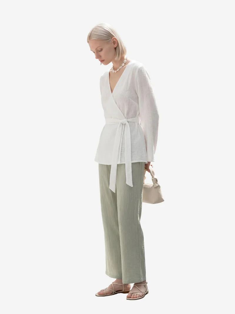 MY FASHION Sage Green MY FASHION Elastic Waist Straight Leg Pants for Women | Best Price UAE