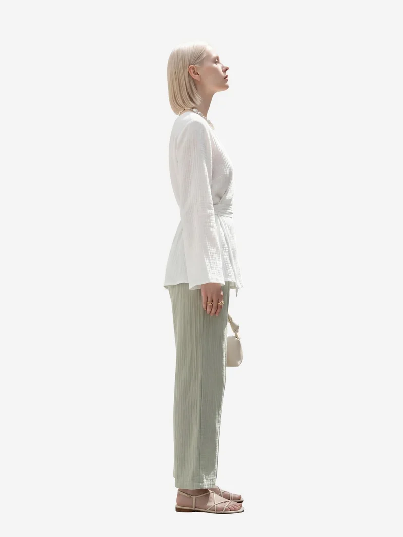 MY FASHION Sage Green MY FASHION Elastic Waist Straight Leg Pants for Women | Best Price UAE