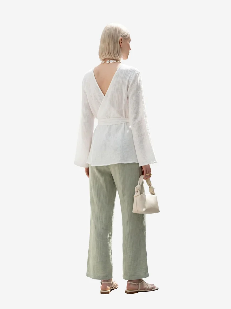 My Fashion Sage Green MY FASHION Elastic Waist Straight Leg Pants for Women | Best Price UAE