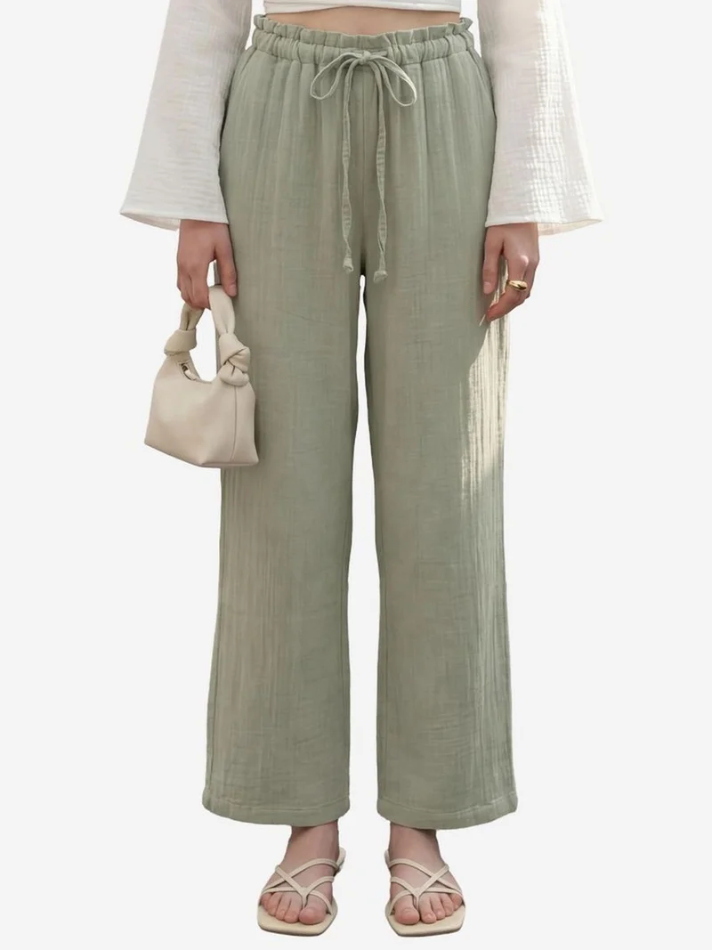 MY FASHION MY FASHION Elastic Waist Straight Leg Pants