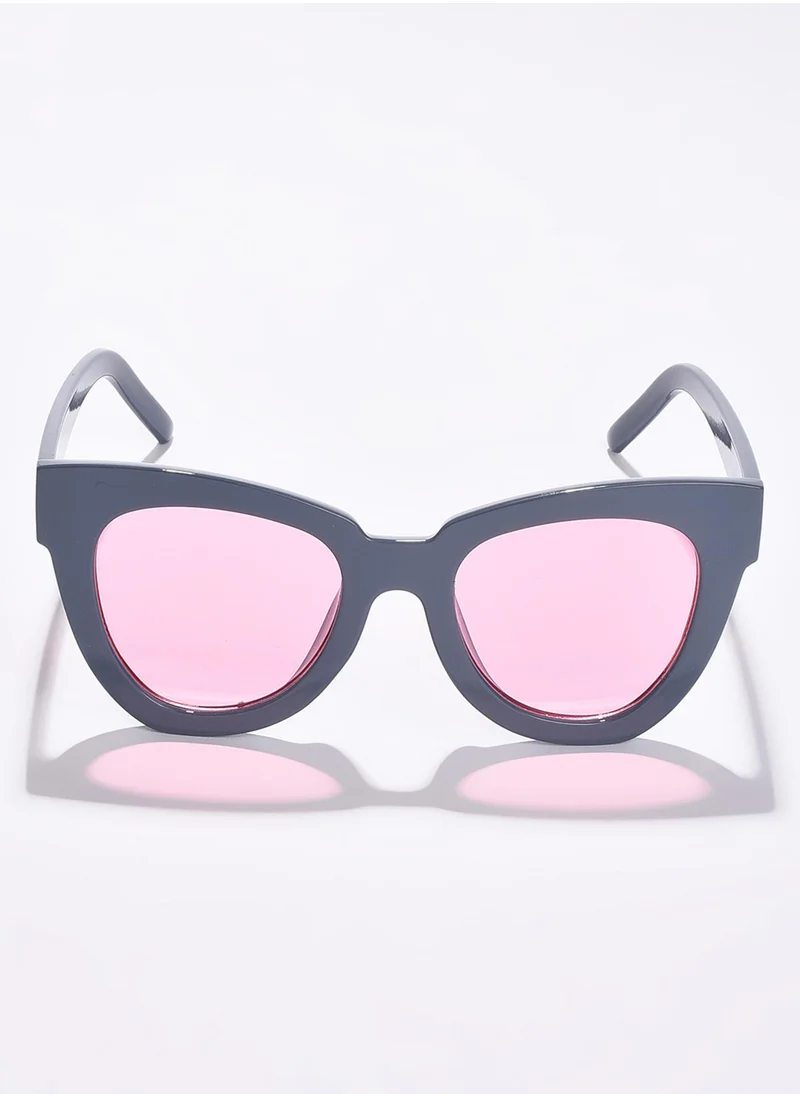 Haute Sauce Pink Lens Black Cateye Sunglasses