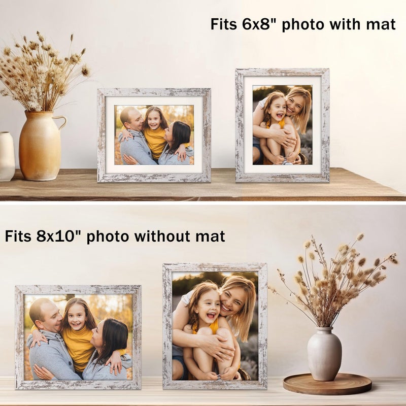 NDUFOA 8x10 Picture Frame, Display Photos 6x8 with Mat or 8x10 without Mat, Poster Frame for Wall and Tabletop, Distressed White - Image 2