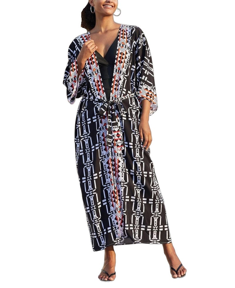 IMAGEKOPE Womenâ€™s Kimono Cover Up Long Beach Dress Swimsuit Cover Ups Colorful Cardigan Lightweight Robe for Swimwear - Image 1