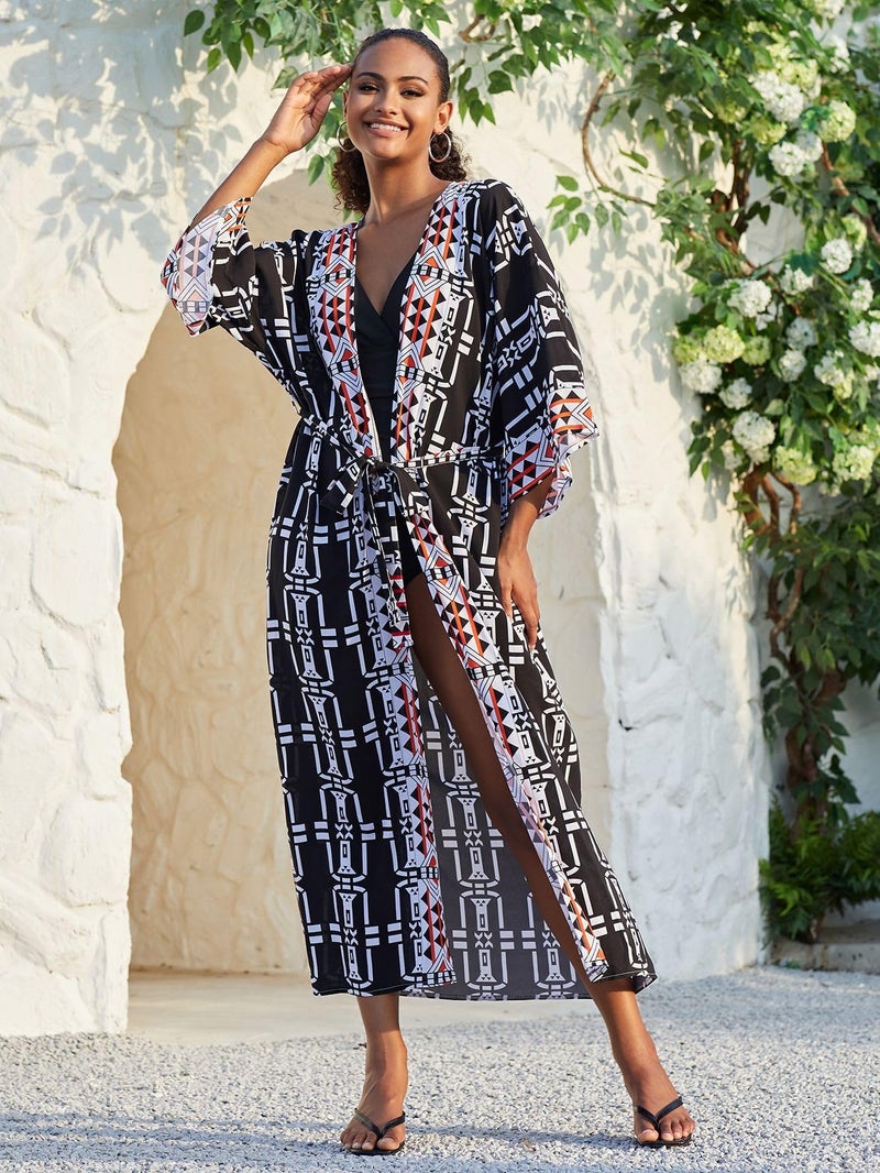 IMAGEKOPE Womenâ€™s Kimono Cover Up Long Beach Dress Swimsuit Cover Ups Colorful Cardigan Lightweight Robe for Swimwear - Image 5