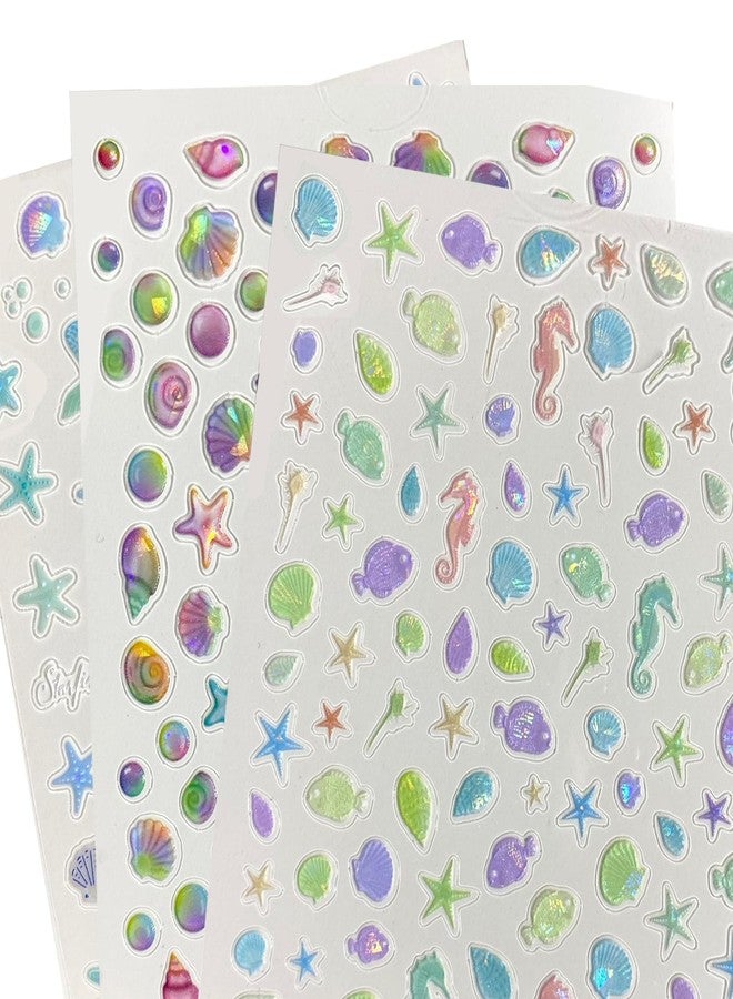 HYWWPFLAY 3 Sheets 5D Embossed Beach Nail Stickers - Starfish Seashell Dolphin Summer Nail Art Stickers Decals for Women, Self-Adhesive Ocean-Themed Design Supplies DIY Manicure Decoration - Image 1