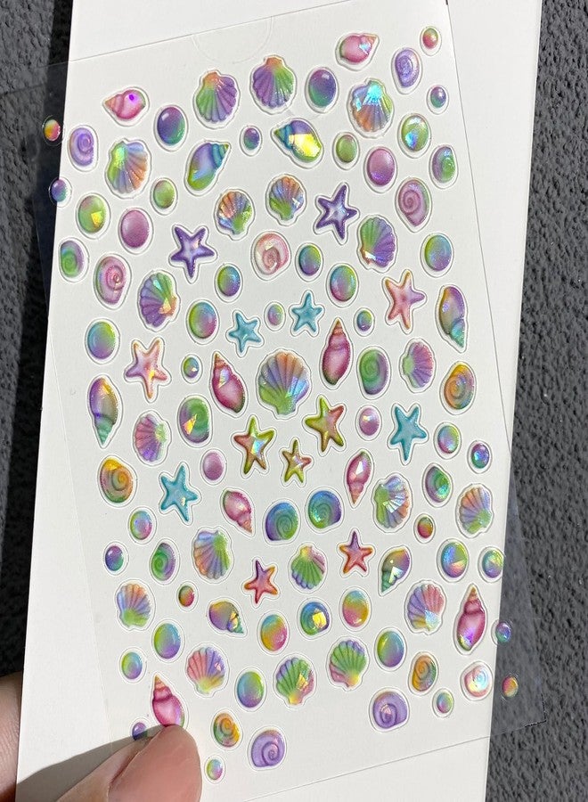 HYWWPFLAY 3 Sheets 5D Embossed Beach Nail Stickers - Starfish Seashell Dolphin Summer Nail Art Stickers Decals for Women, Self-Adhesive Ocean-Themed Design Supplies DIY Manicure Decoration - Image 2