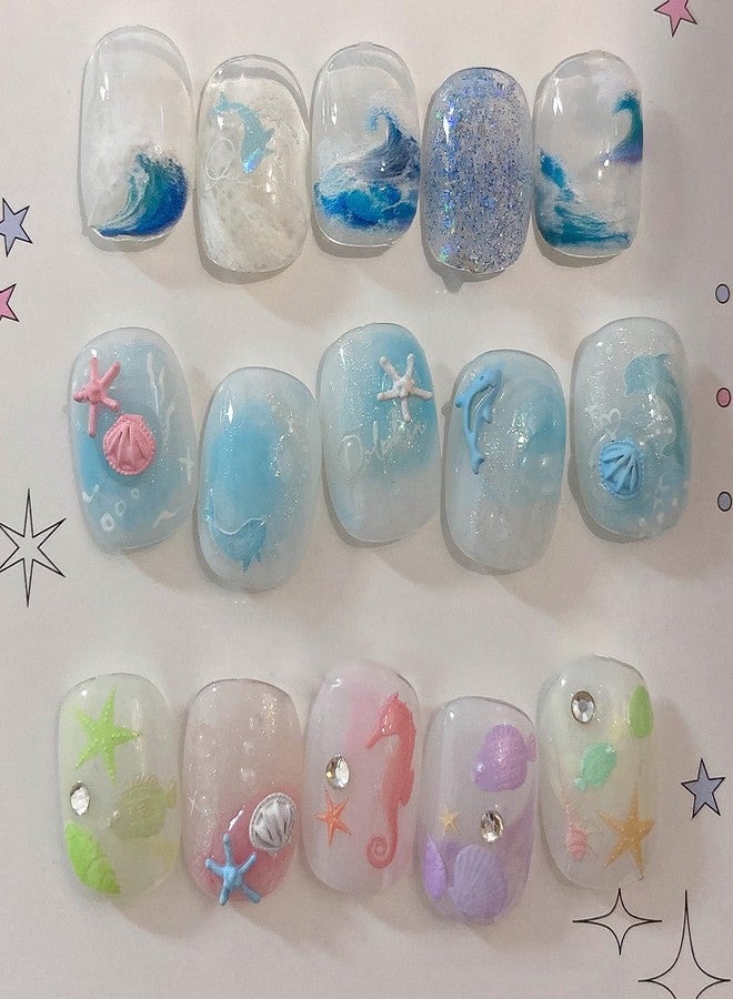HYWWPFLAY 3 Sheets 5D Embossed Beach Nail Stickers - Starfish Seashell Dolphin Summer Nail Art Stickers Decals for Women, Self-Adhesive Ocean-Themed Design Supplies DIY Manicure Decoration - Image 5