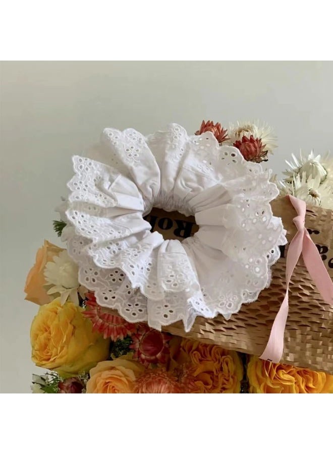 AEGYPIUS Hair Ties for Women Hair Scrunchies Girls 1 Piece Set White Lace Design Premium Fabric Ponytail Holder Hair Tie (White) - Image 3