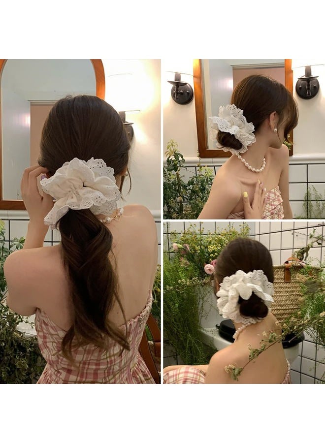 AEGYPIUS Hair Ties for Women Hair Scrunchies Girls 1 Piece Set White Lace Design Premium Fabric Ponytail Holder Hair Tie (White) - Image 4