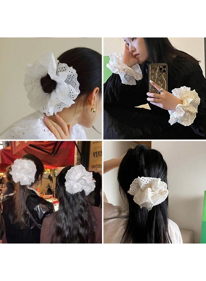 AEGYPIUS Hair Ties for Women Hair Scrunchies Girls 1 Piece Set White Lace Design Premium Fabric Ponytail Holder Hair Tie (White) - Image 5