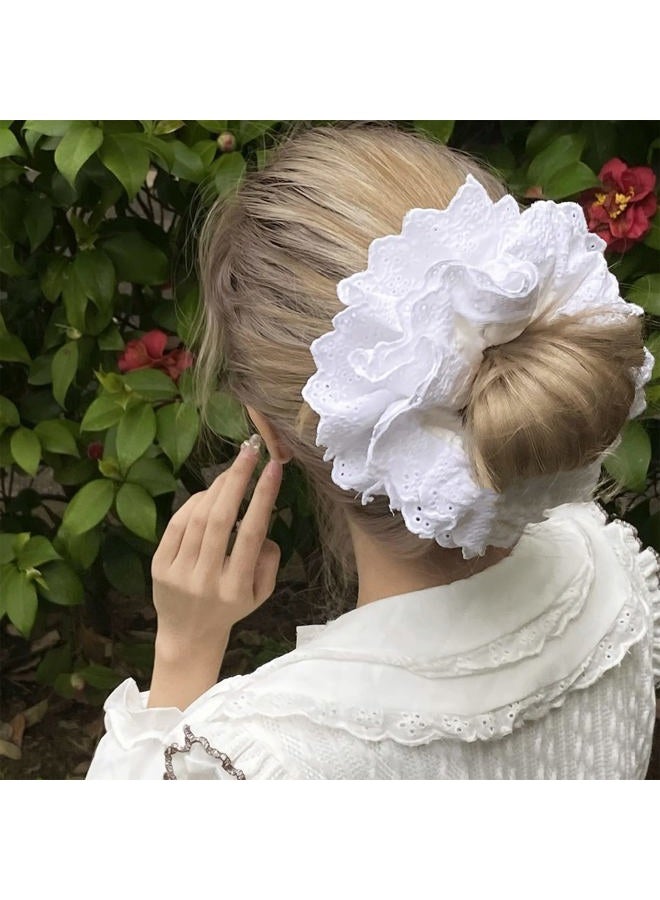 AEGYPIUS Hair Ties for Women Hair Scrunchies Girls 1 Piece Set White Lace Design Premium Fabric Ponytail Holder Hair Tie (White) - Image 2