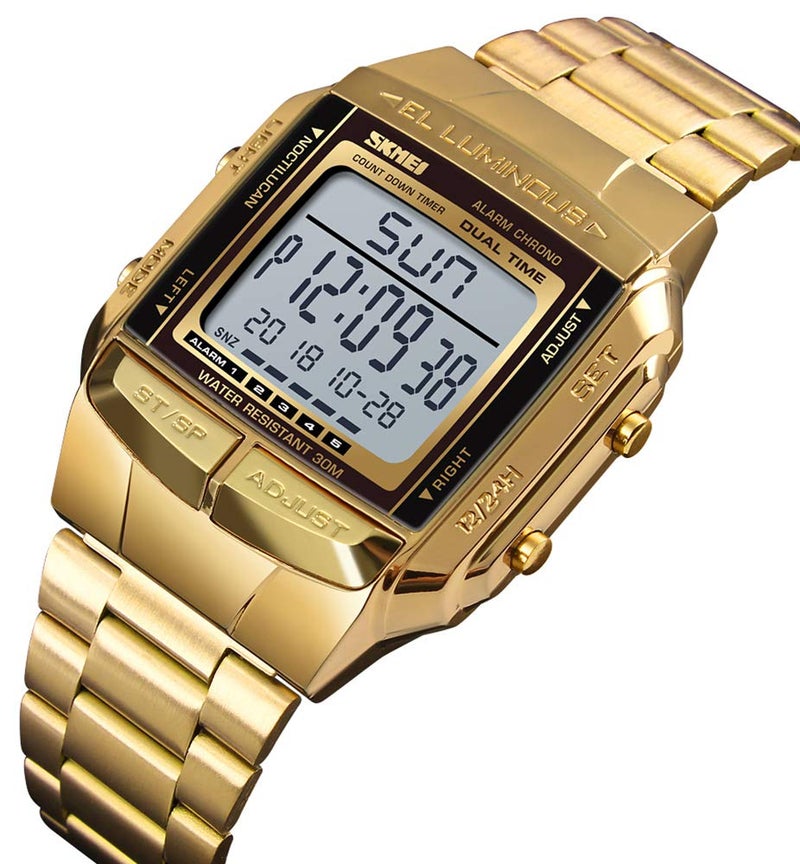 FANMIS Mens Luxury Digital Watches Multifunctional Stopwatch Countdown Alarm Backlight Water Resistant Watch (Gold) - Image 2