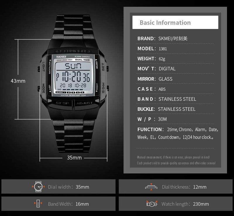 FANMIS Mens Luxury Digital Watches Multifunctional Stopwatch Countdown Alarm Backlight Water Resistant Watch (Gold) - Image 4