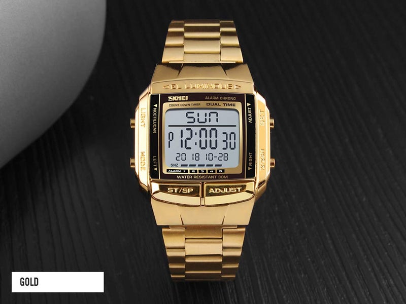 FANMIS Mens Luxury Digital Watches Multifunctional Stopwatch Countdown Alarm Backlight Water Resistant Watch (Gold) - Image 3
