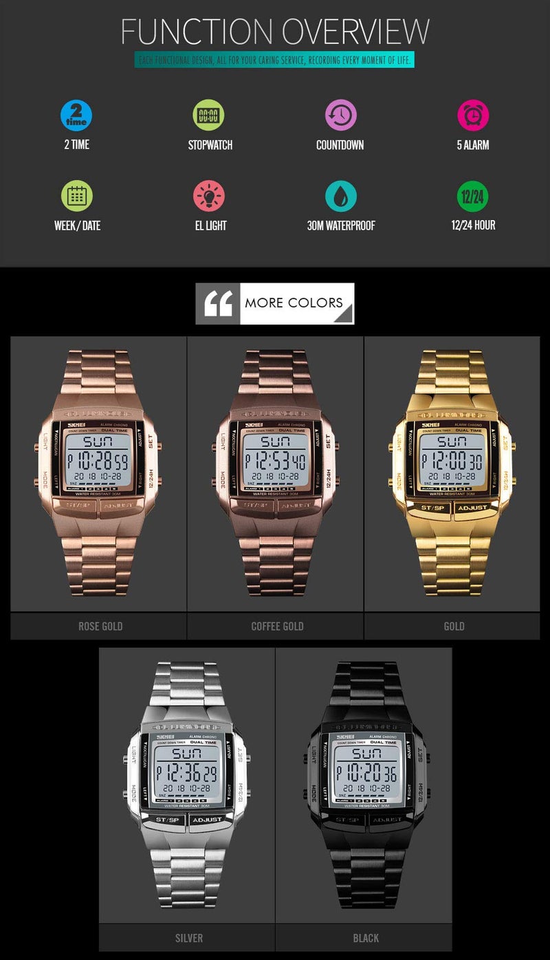 FANMIS Mens Luxury Digital Watches Multifunctional Stopwatch Countdown Alarm Backlight Water Resistant Watch (Gold) - Image 5