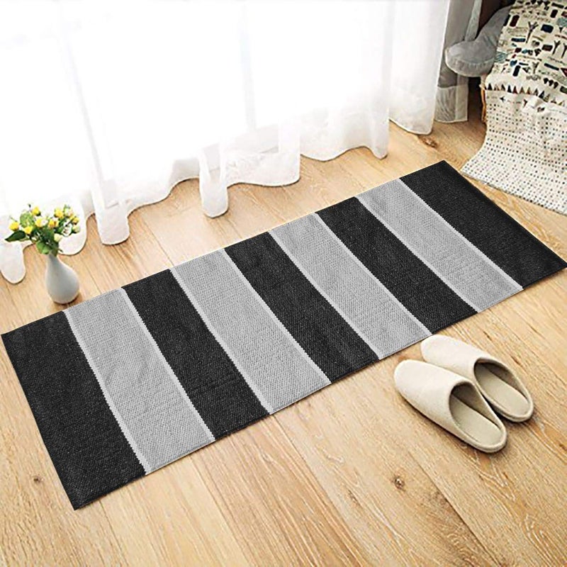 STONEMUNK Modernised & Reversible 100% Cotton Carpet Runner Winter Foot Protector for Bedrooms, Kitchen, Guestrooms (50x130cm, Black) - Image 1