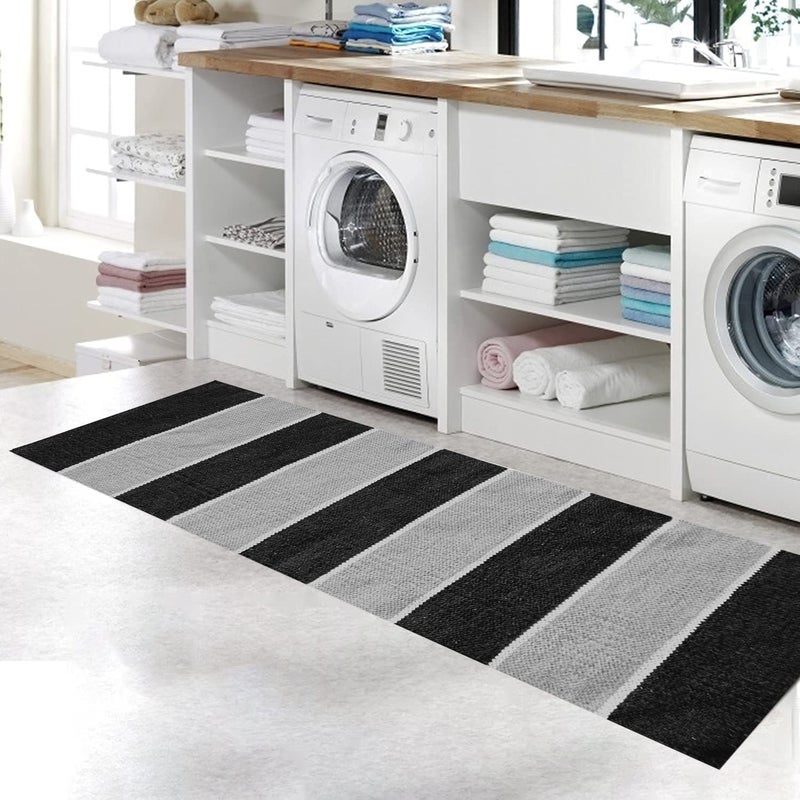 STONEMUNK Modernised & Reversible 100% Cotton Carpet Runner Winter Foot Protector for Bedrooms, Kitchen, Guestrooms (50x130cm, Black) - Image 2