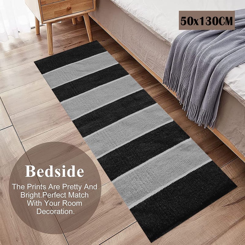 STONEMUNK Modernised & Reversible 100% Cotton Carpet Runner Winter Foot Protector for Bedrooms, Kitchen, Guestrooms (50x130cm, Black) - Image 4
