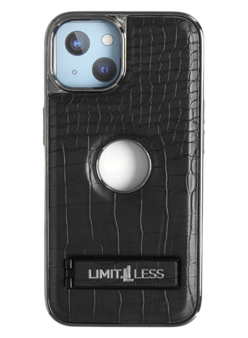 Limitless Leather Case for iPhone 13, Back Protector Slim Fit, Soft Grip Luxury Leather Cover, Logo Cutouts, Anti-Scratch Full Phone Back Case with Shockproof and Fall Protection, Black - Image 1