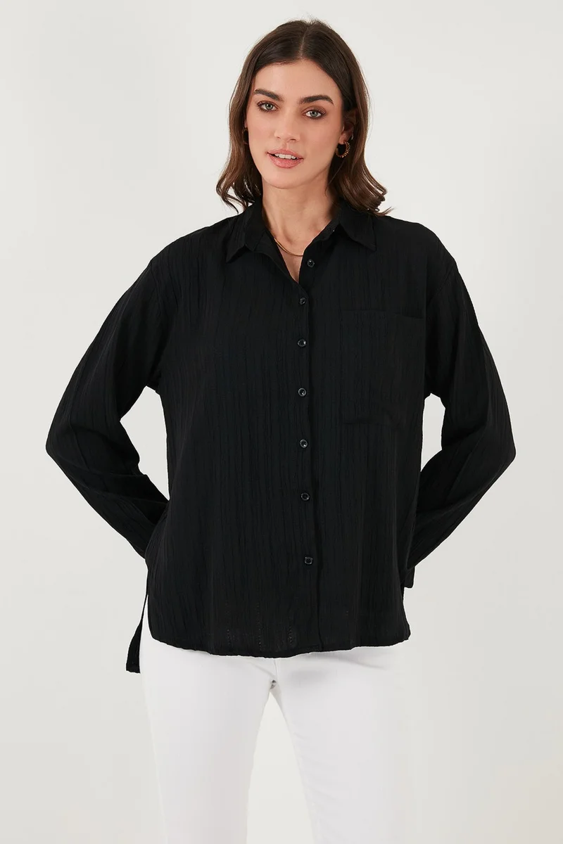 Lela Regular Fit Single Pocket Short Front Long Back Crinkle Shirt Women's Shirt 6772752