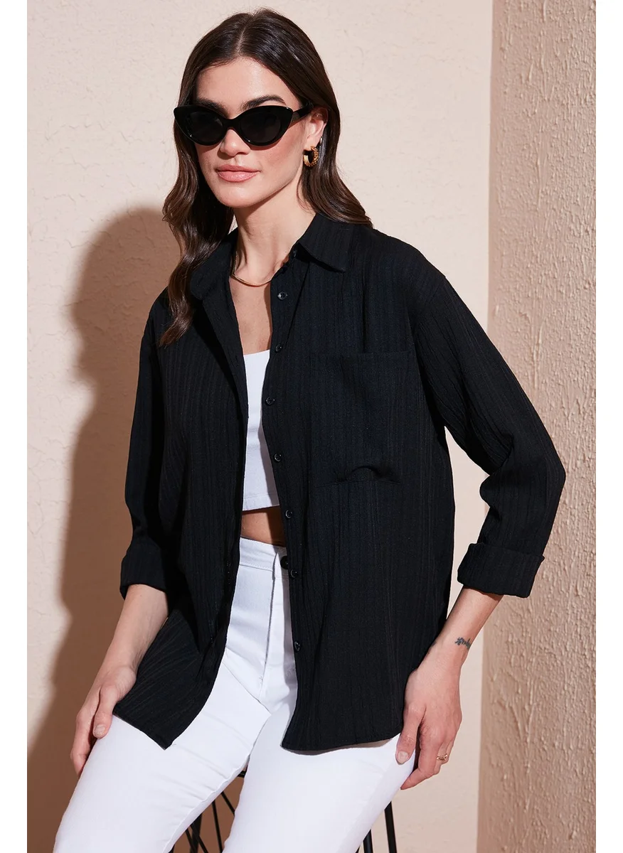 Lela Regular Fit Single Pocket Short Front Long Back Crinkle Shirt Women's Shirt 6772752