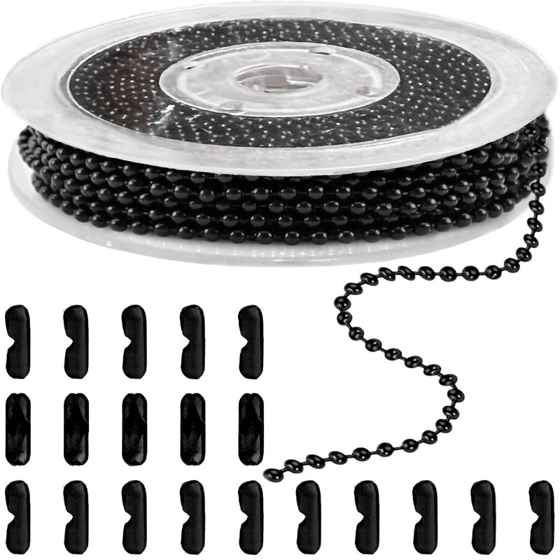 Jishi Steel Ball Chain Bead Dog Tag Chain Beaded Necklace Chains for Jewelry Making Bracelet Military Crafts Silver Metal Pull Chain Small Ball Bead Chain Roll w20 Connectors Black 33ft 24mm