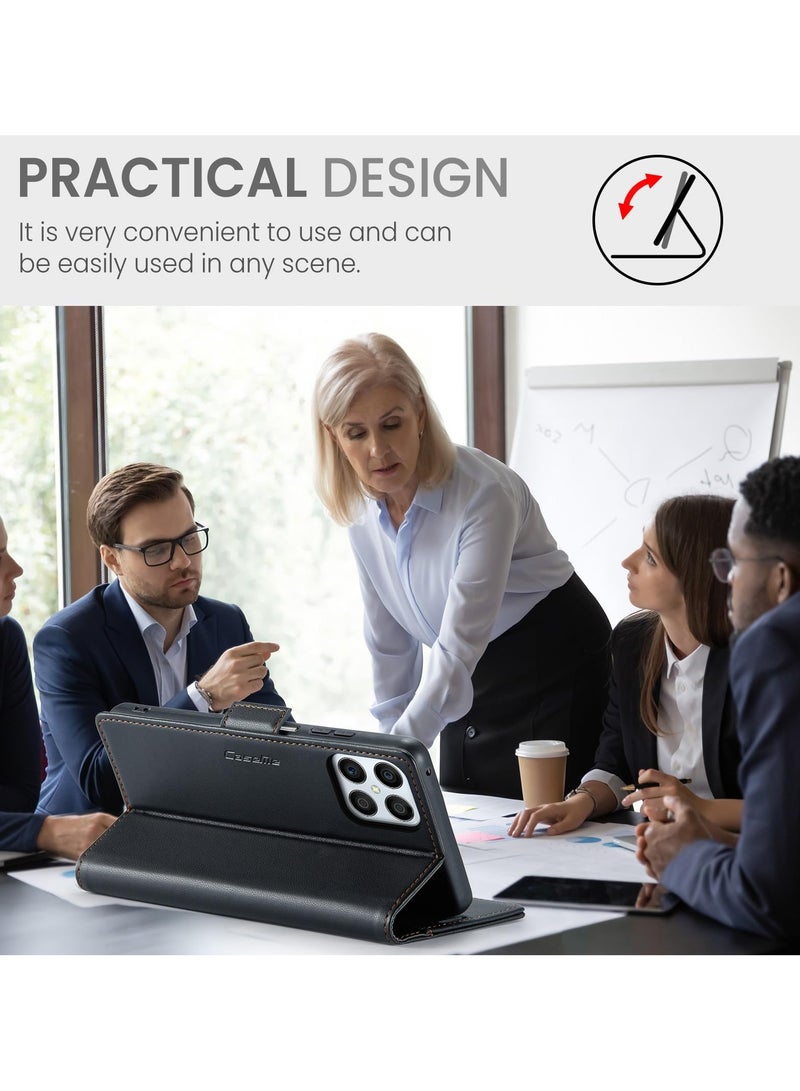 CaseMe Phone Case Luxury PU Leather Design Anti Fingerprint 023 Flip Cover Card Slot Holder Cover For Honor X8 (Black) - Image 2