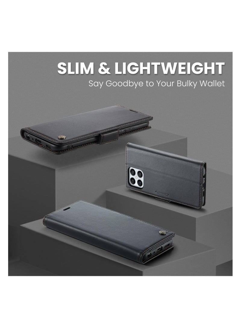 CaseMe Phone Case Luxury PU Leather Design Anti Fingerprint 023 Flip Cover Card Slot Holder Cover For Honor X8 (Black) - Image 3