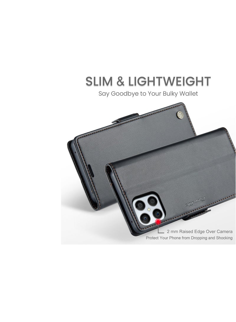 CaseMe Phone Case Luxury PU Leather Design Anti Fingerprint 023 Flip Cover Card Slot Holder Cover For Honor X8 (Black) - Image 4