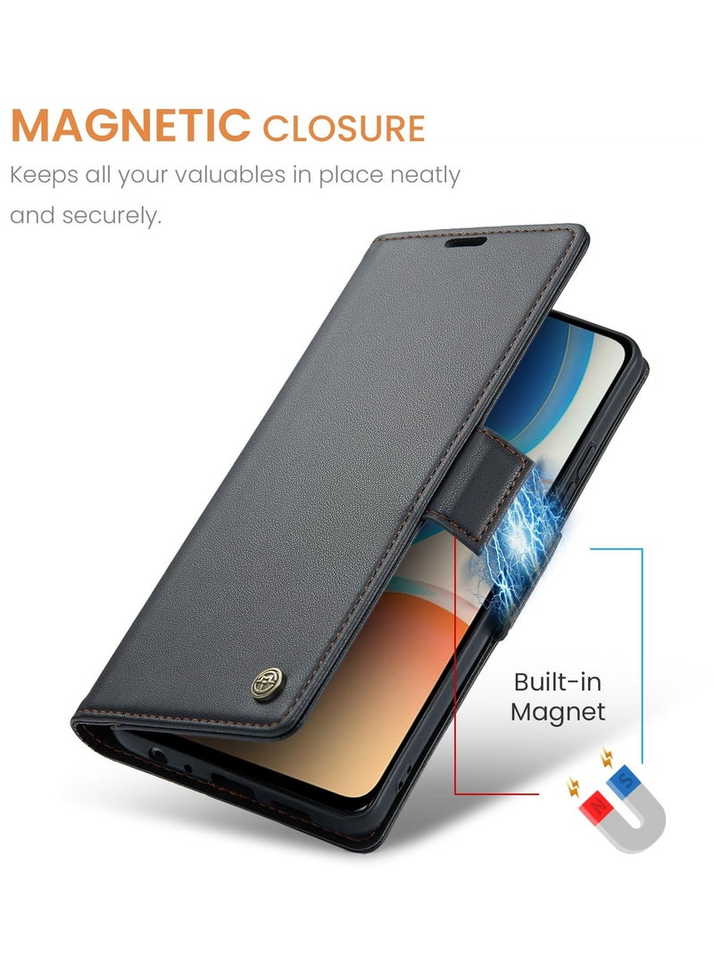 CaseMe Phone Case Luxury PU Leather Design Anti Fingerprint 023 Flip Cover Card Slot Holder Cover For Honor X8 (Black) - Image 5